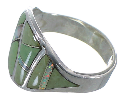 Turquoise And Opal Inlay Silver Ring Size 8-3/4 EX44725